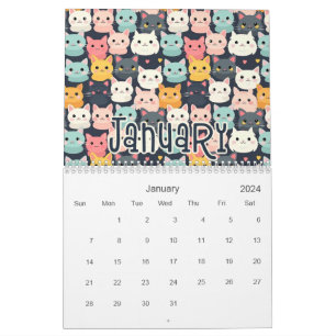12 Schattigee Cat Naadloze Patronen Design Kalender