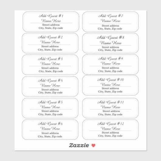 12 Script Guest Names Clear Address Labels (Vel)