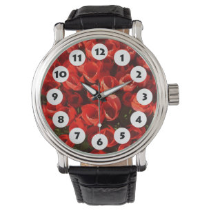 12 Spots - Bed of Red Tulips Horloge