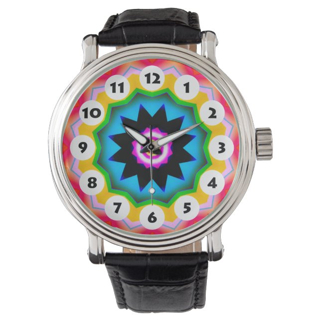 12 Spots - Colorful Mandala 026 Horloge (Voorkant)