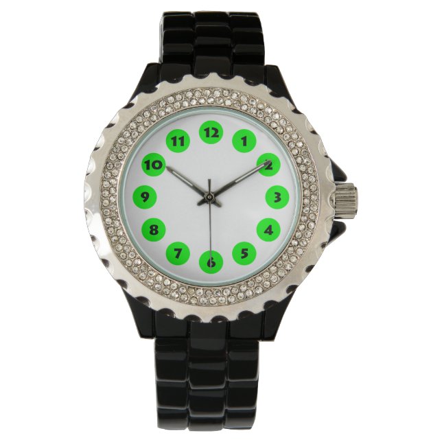 12 Spots - Green on White Horloge (Voorkant)