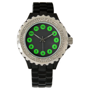 12 Spots - Groen op zwart Horloge