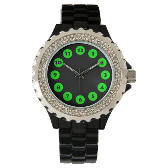 12 Spots - Groen op zwart Horloge (Voorkant)