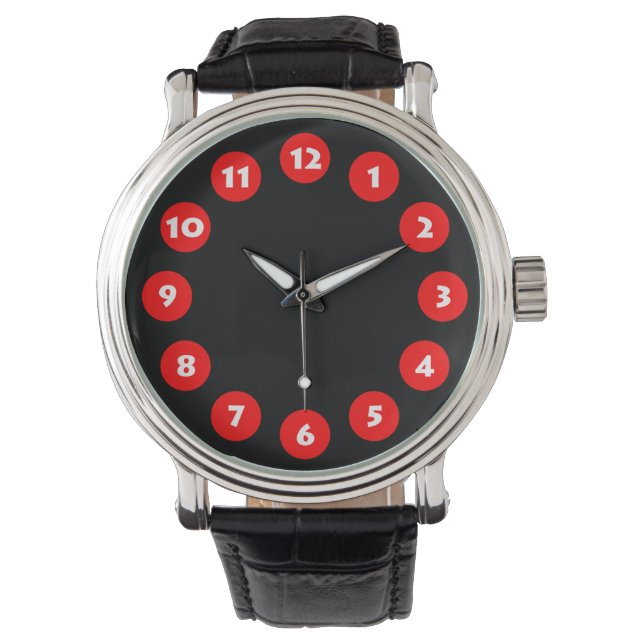 12 Spots - Rood op zwart Horloge (Voorkant)