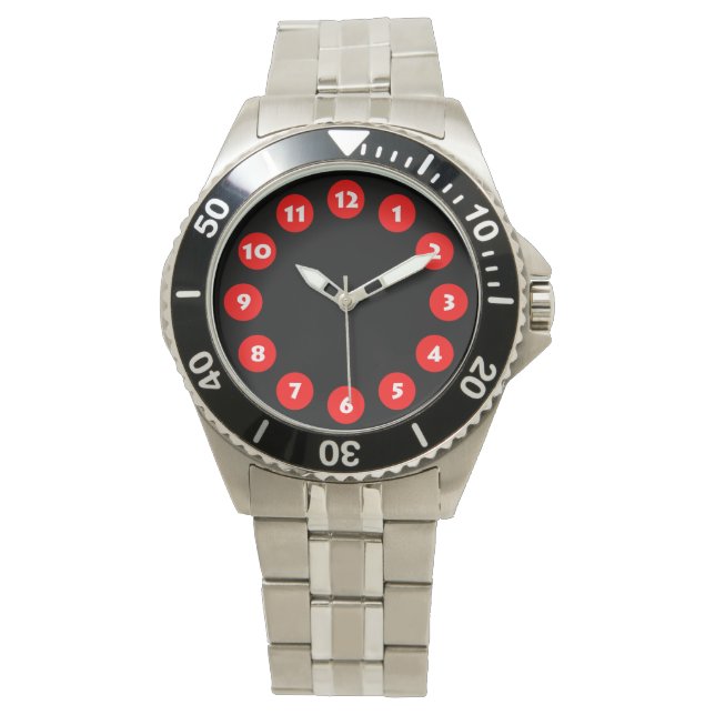 12 Spots - Rood op zwart Horloge (Voorkant)