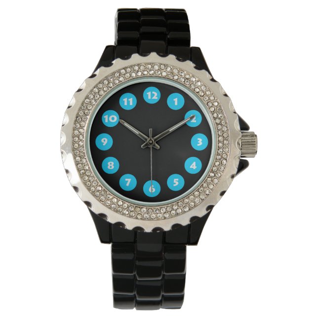12 Spots - Sky Blue op Black Horloge (Voorkant)