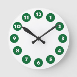 12 Spots - White met Forest Green on White Ronde Klok