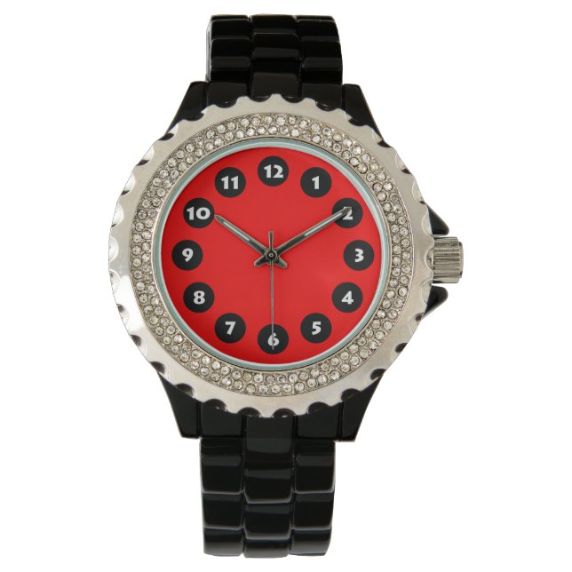 12 Spots - zwart op rood Horloge (Voorkant)
