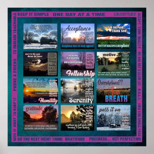 12-stappen herstelslogan wolken poster-rand 25z poster (Voorkant)