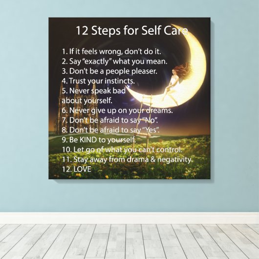 12 stappen voor zelfzorg canvas afdruk (Insitu (Houten vloer))