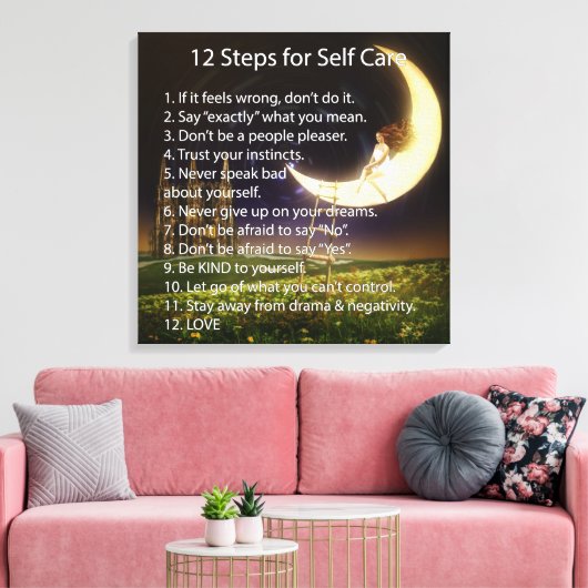 12 stappen voor zelfzorg canvas afdruk (Insitu (Woonkamer))