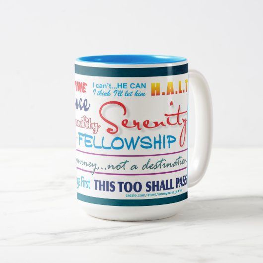 12 step recovery slogans mug 25z3c tweekleurige koffiemok (Voorkant rechts)