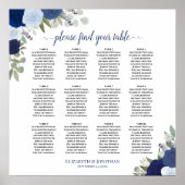 12 Tabel Elegant Blue Rozen Wedding Seating Chart Poster (Voorkant)