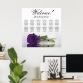 12 Tabel Elegant Royal Paars Roos Seating Chart Poster (Thuiskantoor)