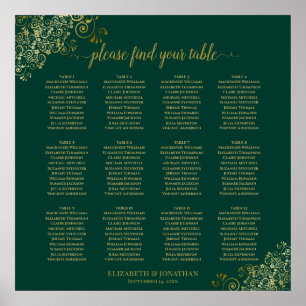 12 Tabel Emerald Green Wedding Seating Chart Gold Poster