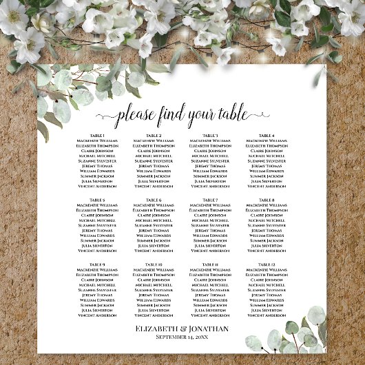 12 Tabel Eucalyptus Greenery Wedding Seating Chart Poster