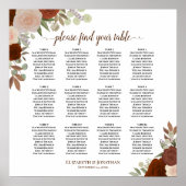 12 Tabel herfst Floral Boho Wedding Seating Chart Poster (Voorkant)