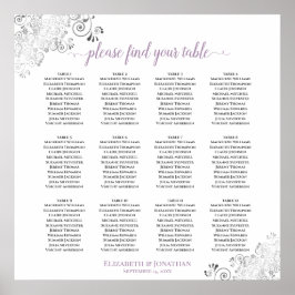 12 Tabel Lacy Lavender White Wedding Seating Chart Poster