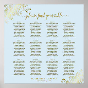 12 Tabel Powder Blue & Gold Wedding Seating Chart Poster