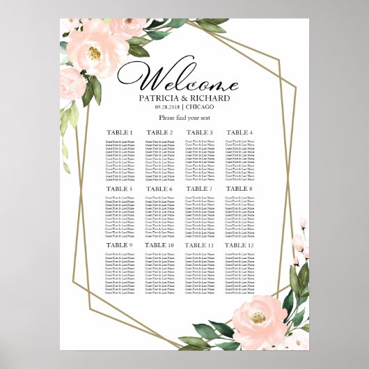 12 Tabellen Balush Geometric Wedding Seating Chart Poster (Voorkant)