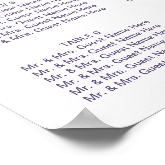 12 Tabellen Paarse Floral Wedding Seating Chart Poster (Hoek)