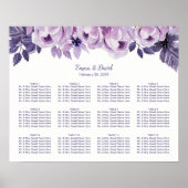 12 Tabellen Paarse Floral Wedding Seating Chart Poster (Voorkant)