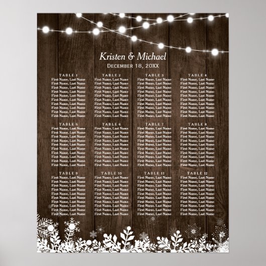 12 Tabellen Rustic Wood Winter Wedding Seating Cha Poster (Voorkant)