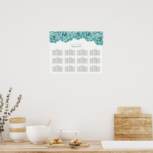 12 Tabellen Sluitend Floral Wedding Seating Chart Poster (Keuken)