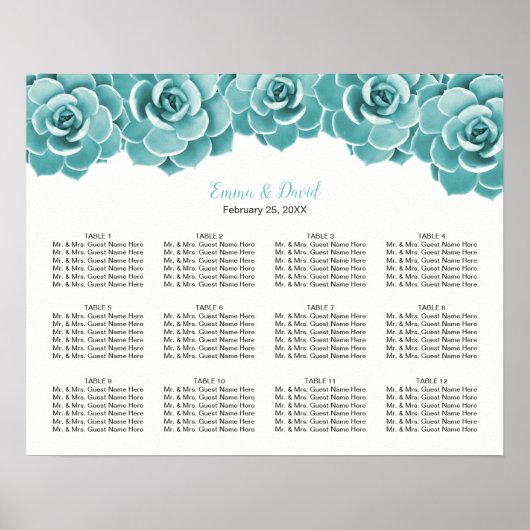 12 Tabellen Sluitend Floral Wedding Seating Chart Poster (Voorkant)