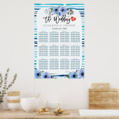 12 Tabellen Zitschaar Blauwe Waterverf Floral Poster (Keuken)