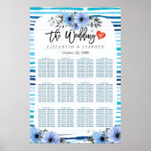 12 Tabellen Zitschaar Blauwe Waterverf Floral Poster (Voorkant)