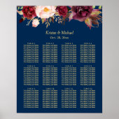 12 Tables Burgundy Floral Wedding Seating Chart Poster (Voorkant)