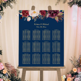 12 Tables Burgundy Floral Wedding Seating Chart Poster