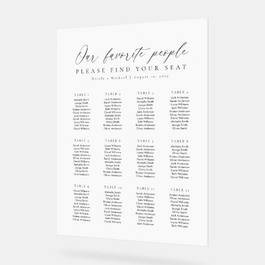 12 Tables Favorite People Acrylic Seating Chart Acryl Bord (Hoek)