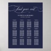 12 Tables Navy Blue Wedding Seating Plan Board Poster (Voorkant)