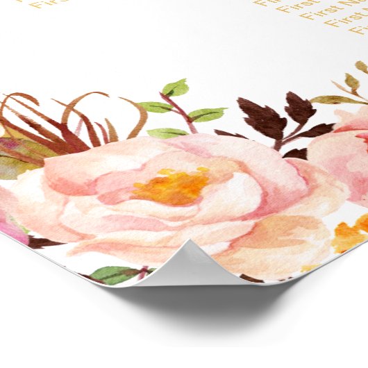 12 Tables Wedding Seating Chart Classy Chic Floral Poster (Hoek)