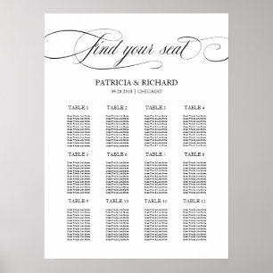 12 Tables Wedding Seating Plan Zwart Manuscript Poster