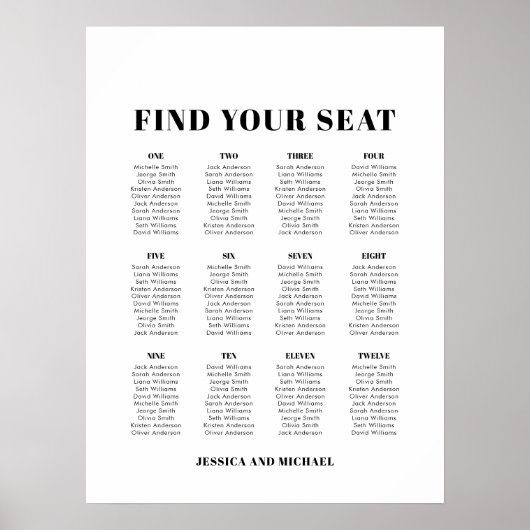 12 Tafel 120 Gasten Trouwstoelkaart Poster (Voorkant)