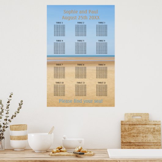 12 Tafel - Beach Wedding Seating Chart Poster (Keuken)