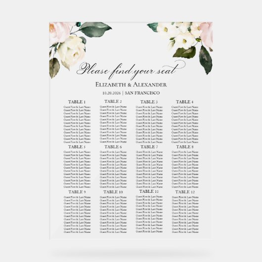 12 Tafel Boho Bloemen Trouwstoel Acryl Grafiek Acryl Bord (Voorkant)