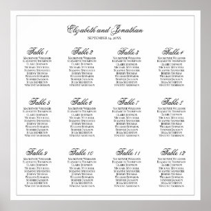 12 Tafel Eenvoudige & Elegante Trouwstoel Grafiek Poster