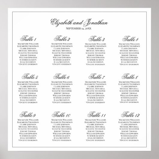 12 Tafel Eenvoudige & Elegante Trouwstoel Grafiek Poster (Voorkant)