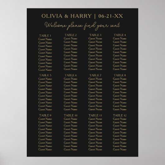 12 tafel eenvoudige minimalistische bruiloft zitgr poster (Voorkant)