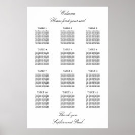 12 Tafel Elegante Minimalistische Zitplaatskaart Poster