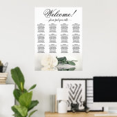 12 Tafel Elegante Witte Roos Trouw Stoelenkaart Poster (Thuiskantoor)