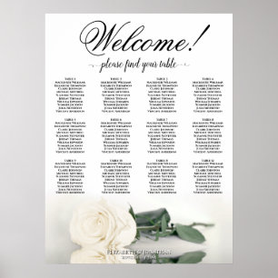 12 Tafel Elegante Witte Rose Bruiloft Zittinggrafi Poster