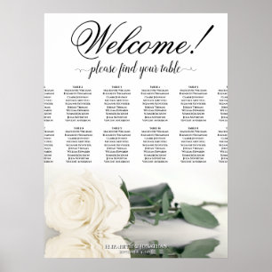 12 Tafel Elegante Witte Rose Bruiloft Zittinggrafi Poster