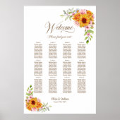 12 Tafel Geel Roze Bloemen Bruiloft Zittingkaart Poster (Voorkant)