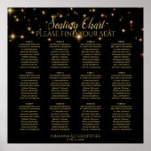 12 Tafel Gold Sparkles Black Wedding Seating Chart Poster (Voorkant)