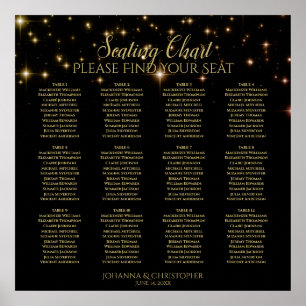 12 Tafel Gold Sparkles Black Wedding Seating Chart Poster